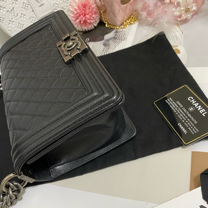 Chanel BOY 25荔枝皮 黑銀 🏅-16