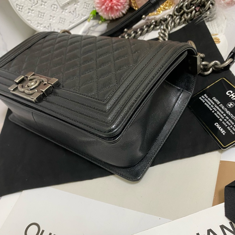 Chanel BOY 25荔枝皮 黑銀 🏅-17
