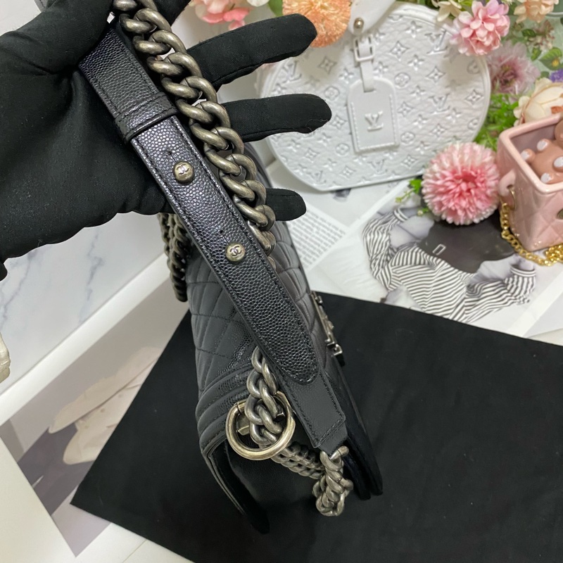 Chanel BOY 25荔枝皮 黑銀 🏅-19