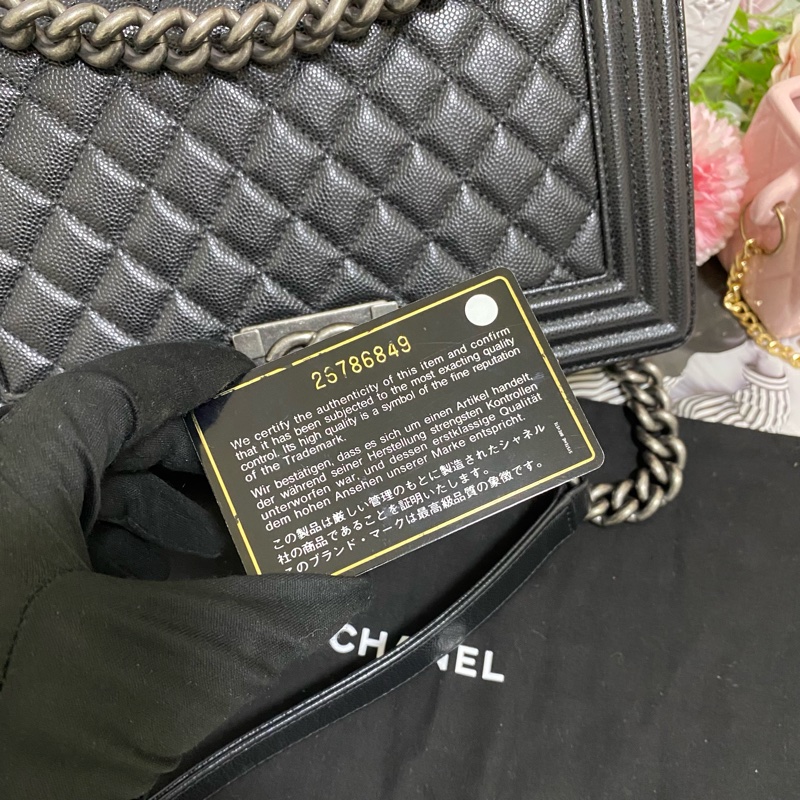 Chanel BOY 25荔枝皮 黑銀 🏅-21