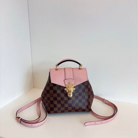 LV 路易威登 clapton 粉色拼棕棋盤格雙肩背包