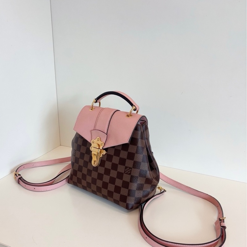 LV 路易威登 clapton 粉色拼棕棋盤格雙肩背包-2