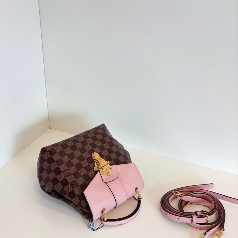 LV 路易威登 clapton 粉色拼棕棋盤格雙肩背包-6