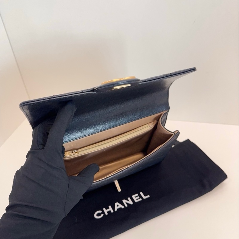 Chanel 香奈兒 經典 黑金橫版 Flap Bag CF 珍珠菱格紋 鏈條包-5