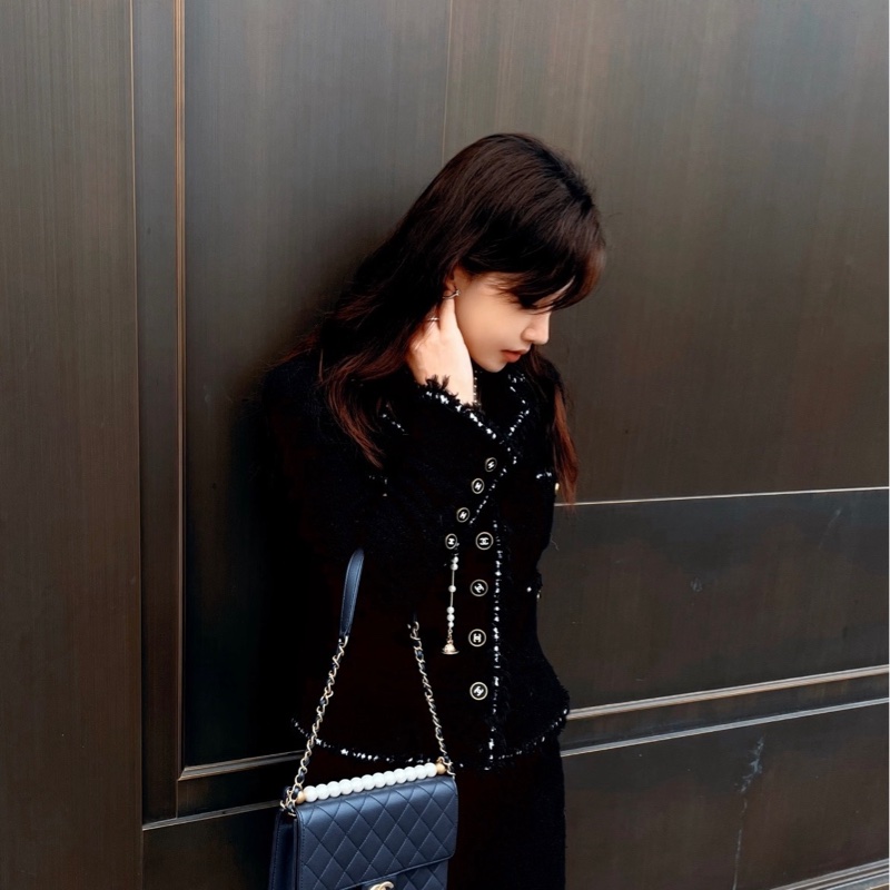 Chanel 香奈兒 經典 黑金橫版 Flap Bag CF 珍珠菱格紋 鏈條包-7