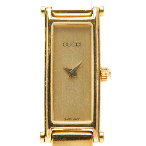 Gucci Logo 手環腕錶，1500L 石英機芯，金色錶盤，不鏽鋼鍍層，女款，GUCCI