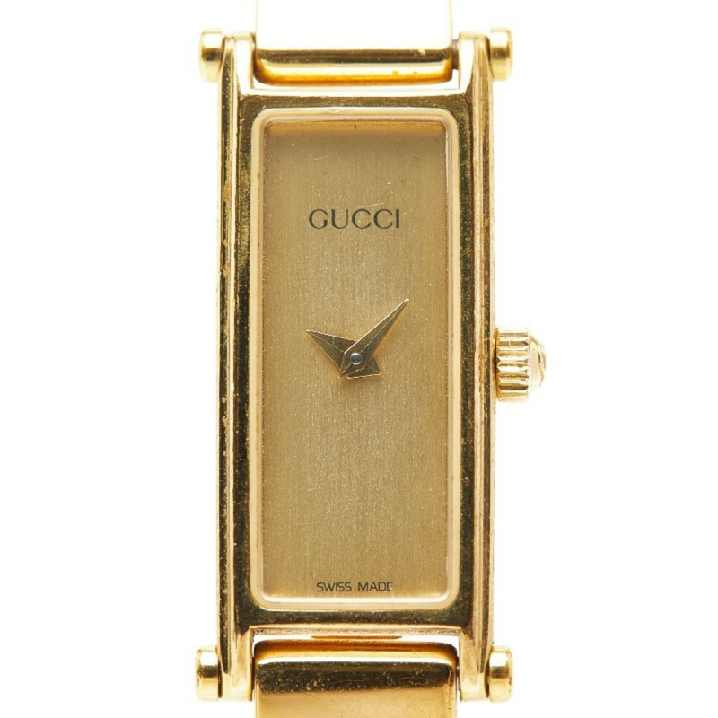 Gucci Logo 手環腕錶，1500L 石英機芯，金色錶盤，不鏽鋼鍍層，女款，GUCCI-0