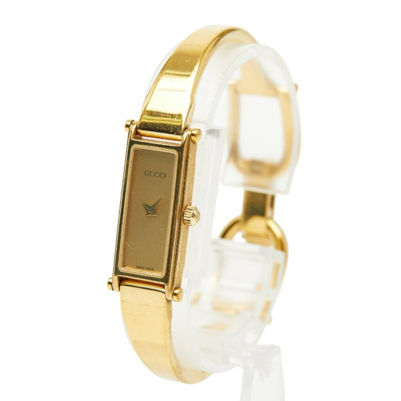 Gucci Logo 手環腕錶，1500L 石英機芯，金色錶盤，不鏽鋼鍍層，女款，GUCCI-1