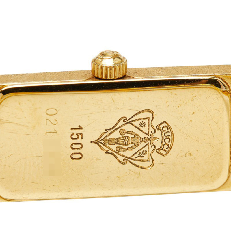 Gucci Logo 手環腕錶，1500L 石英機芯，金色錶盤，不鏽鋼鍍層，女款，GUCCI-3