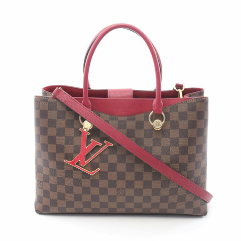 路易威登 LV Riverside 手提包，塗佈帆布和皮革 Damier 圖案，女士款，酒紅色，Riduvan N40052