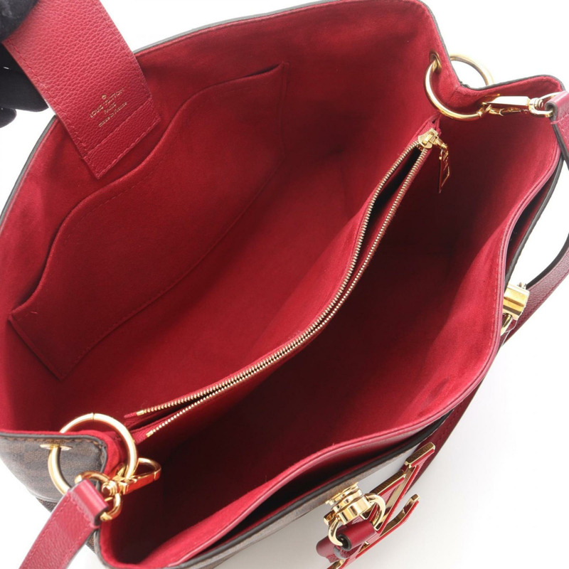 路易威登 LV Riverside 手提包，塗佈帆布和皮革 Damier 圖案，女士款，酒紅色，Riduvan N40052-2