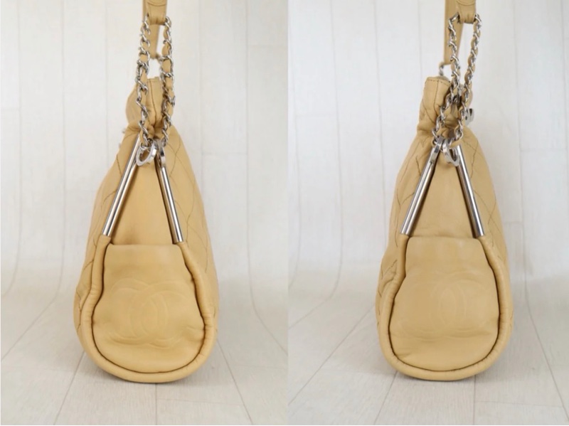 「JL精品代購」 98新 CHANEL 奶茶色雙鏈外縫線hobo-5