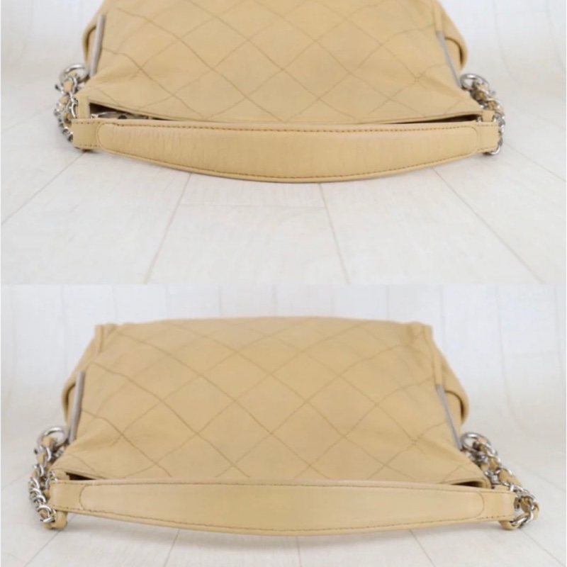 「JL精品代購」 98新 CHANEL 奶茶色雙鏈外縫線hobo-7