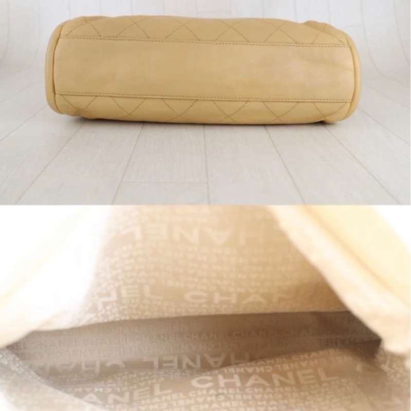 「JL精品代購」 98新 CHANEL 奶茶色雙鏈外縫線hobo-10