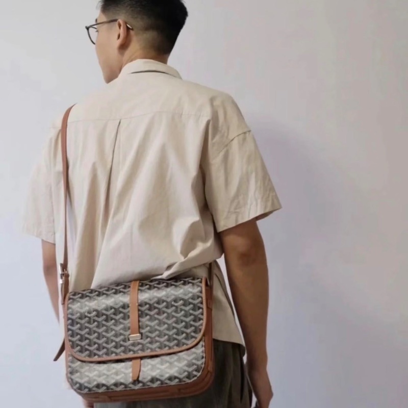 Goyard Belvedere 棕色郵差包 29*23*8  98新配件塵袋-0