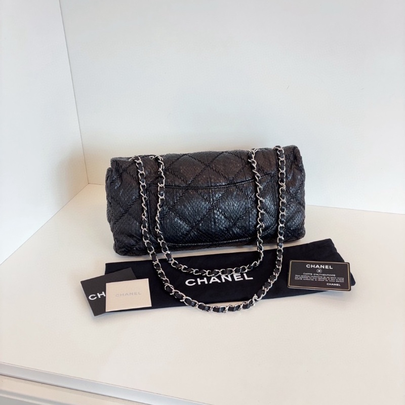 Chanel 黑銀蛇皮法棍CF 鏈條包 30*16*6  98新配件塵袋保卡-6