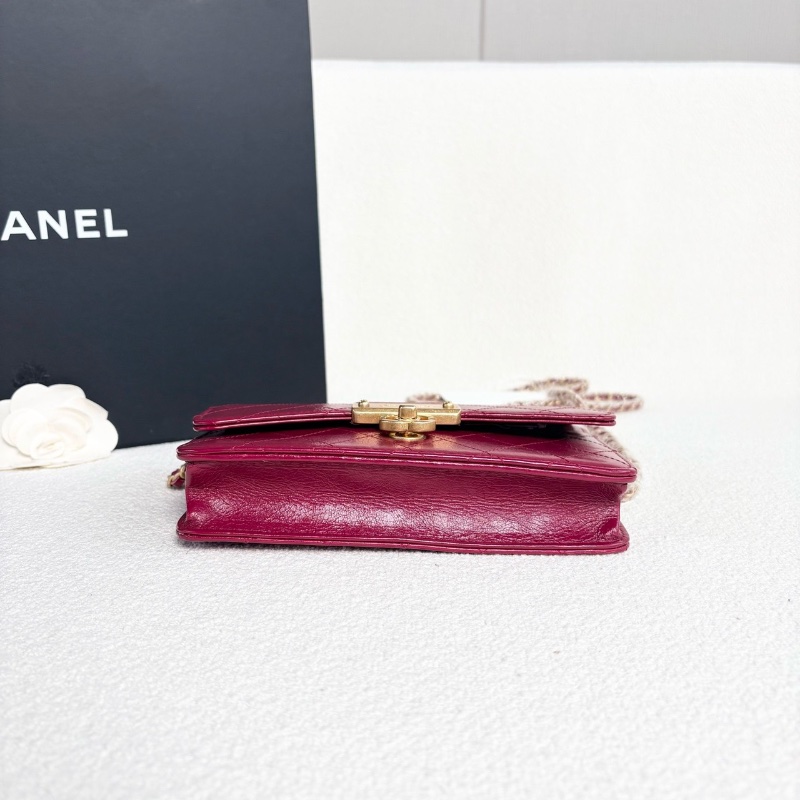 Chanel 復古扣woc鏈條包酒紅色金扣油蠟皮18*12.5*4 98新配件塵袋-4