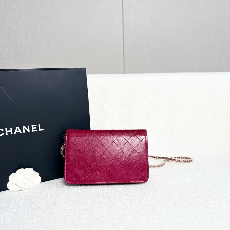 Chanel 復古扣woc鏈條包酒紅色金扣油蠟皮18*12.5*4 98新配件塵袋-6