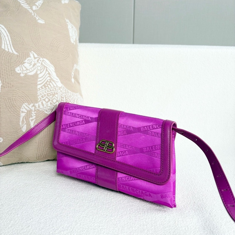 Balenciaga緞面刺繡肩背斜背包紫色金扣22*14*4 98新配件肩帶塵袋-5