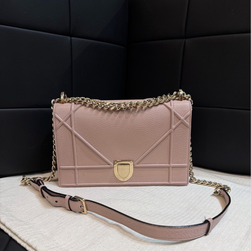 迪奧Dior 金扣盾牌 荔枝紋-0