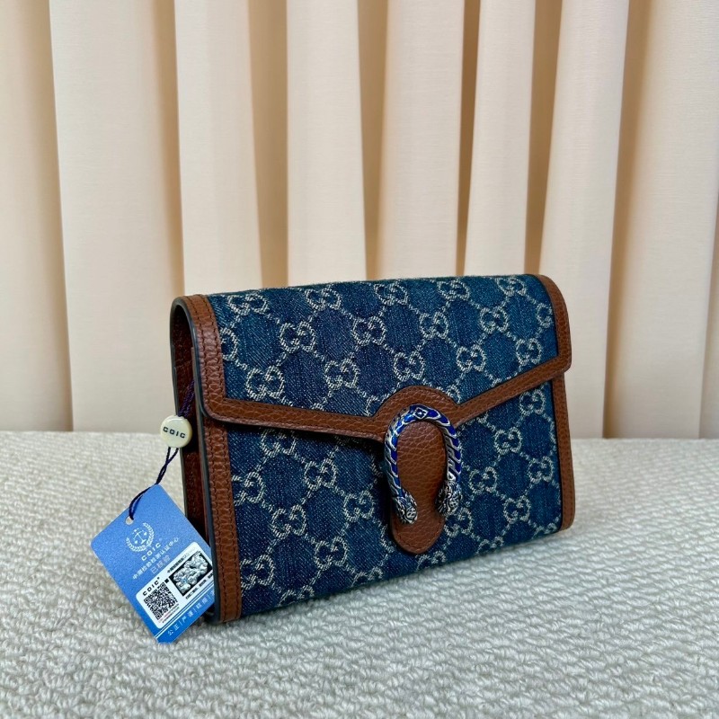 ZZZ 古馳Gucci酒神丹寧牛仔包  藍色牛仔布+棕色皮革 復古做舊感滿滿 標誌性虎頭馬蹄扣 琺瑯工藝超有辨識度-2