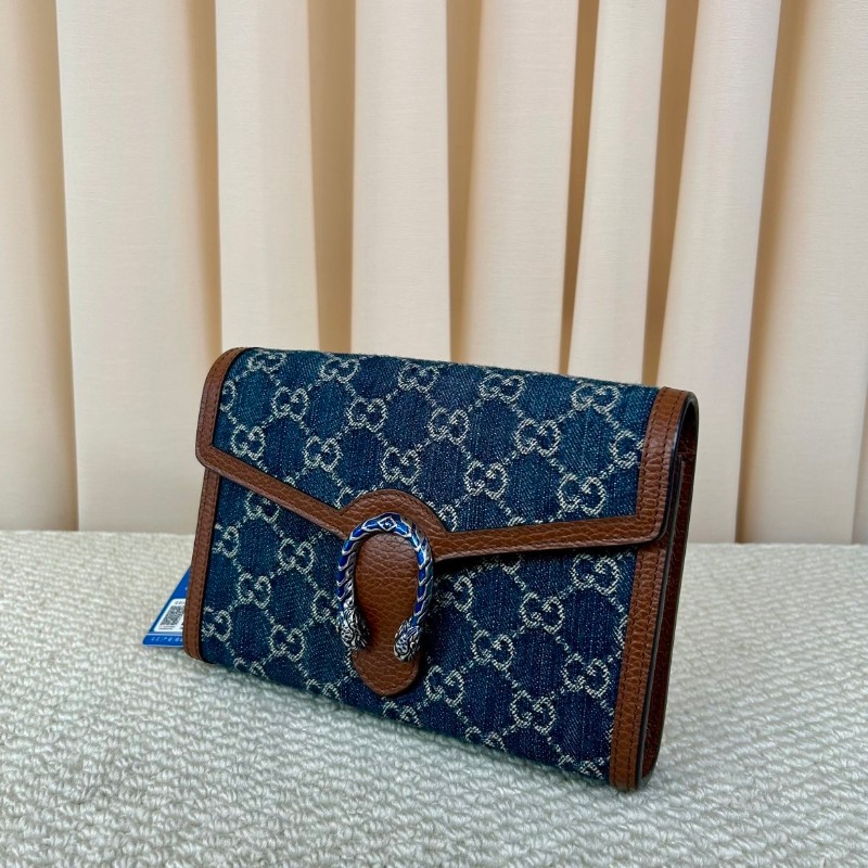 ZZZ 古馳Gucci酒神丹寧牛仔包  藍色牛仔布+棕色皮革 復古做舊感滿滿 標誌性虎頭馬蹄扣 琺瑯工藝超有辨識度-3