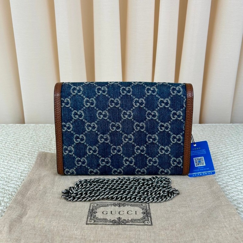 ZZZ 古馳Gucci酒神丹寧牛仔包  藍色牛仔布+棕色皮革 復古做舊感滿滿 標誌性虎頭馬蹄扣 琺瑯工藝超有辨識度-6