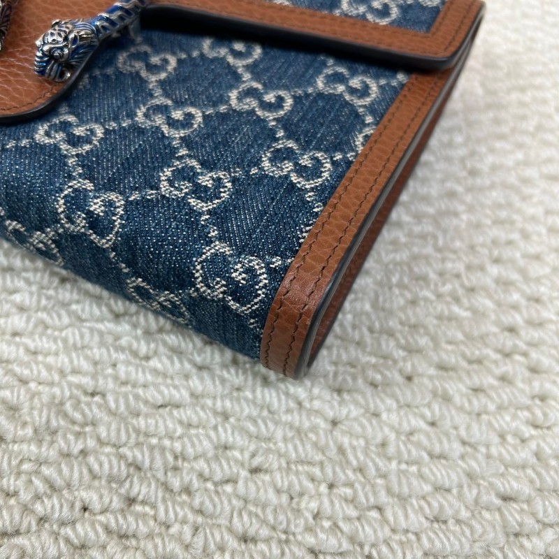 ZZZ 古馳Gucci酒神丹寧牛仔包  藍色牛仔布+棕色皮革 復古做舊感滿滿 標誌性虎頭馬蹄扣 琺瑯工藝超有辨識度-7