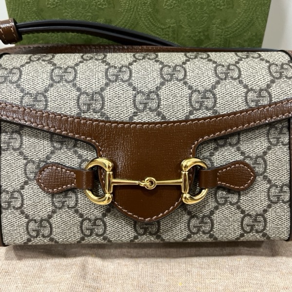 Gucci 1955 Hirsebit馬鞍扣斜背包（鳥木色）-1