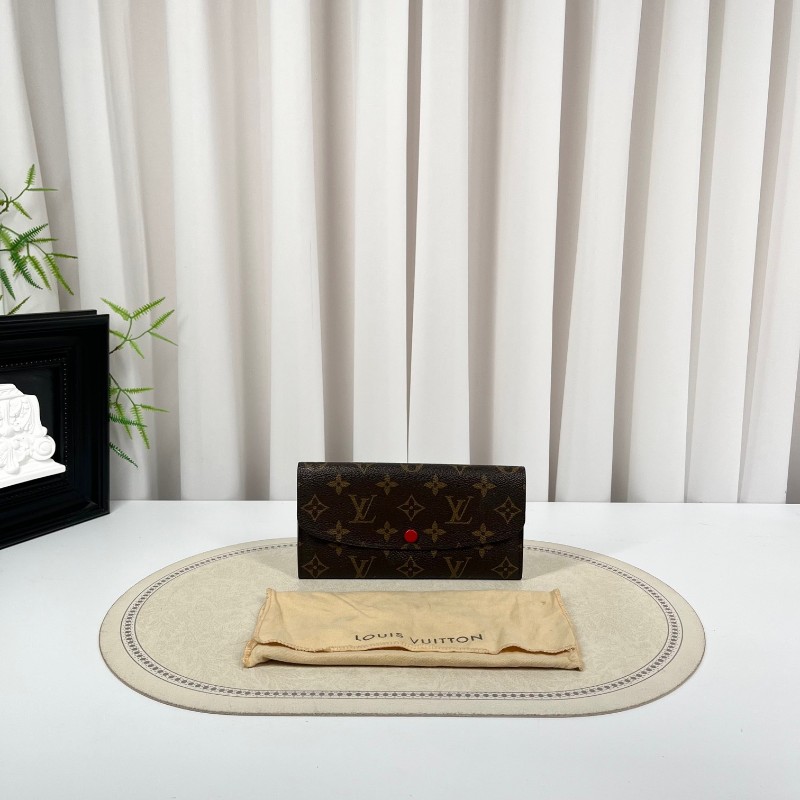 LV路易威登 經典老花搭配豆豆長款信封錢包 紅色內裡 內裡整潔 卡位多 容量大-0