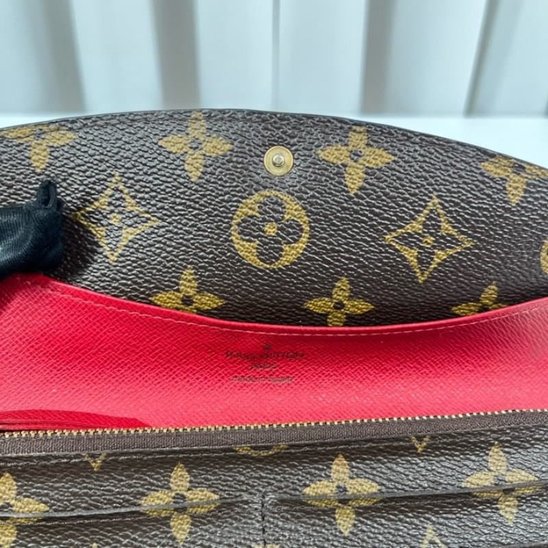 LV路易威登 經典老花搭配豆豆長款信封錢包 紅色內裡 內裡整潔 卡位多 容量大-4