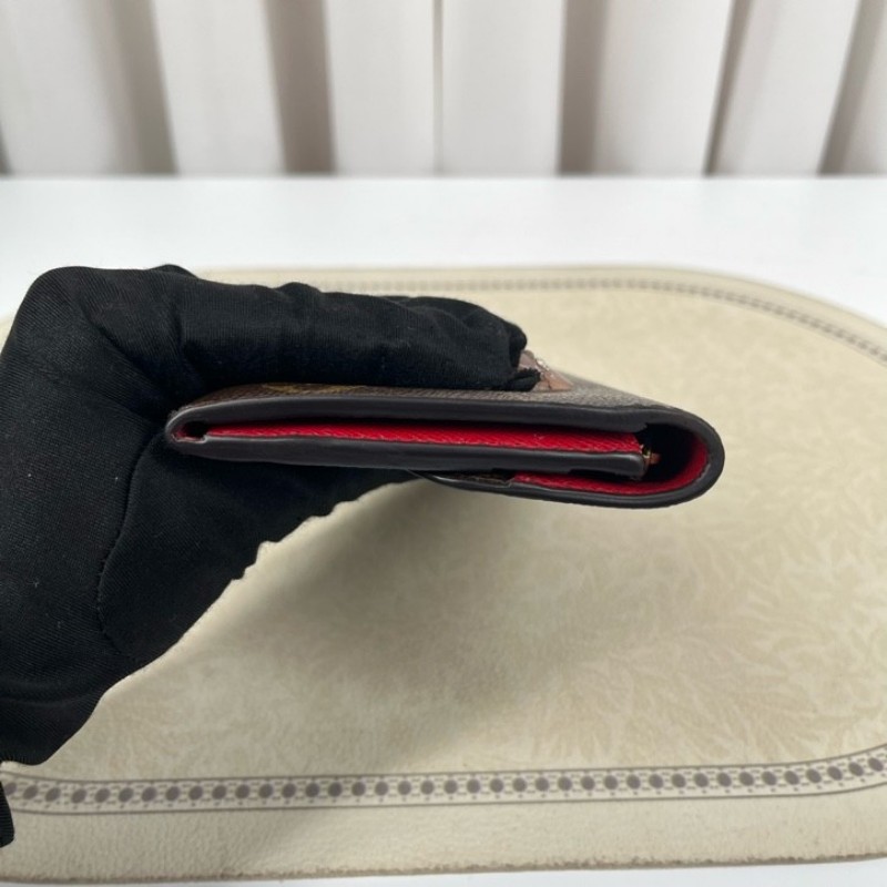 LV路易威登 經典老花搭配豆豆長款信封錢包 紅色內裡 內裡整潔 卡位多 容量大-8