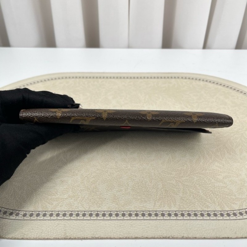 LV路易威登 經典老花搭配豆豆長款信封錢包 紅色內裡 內裡整潔 卡位多 容量大-9