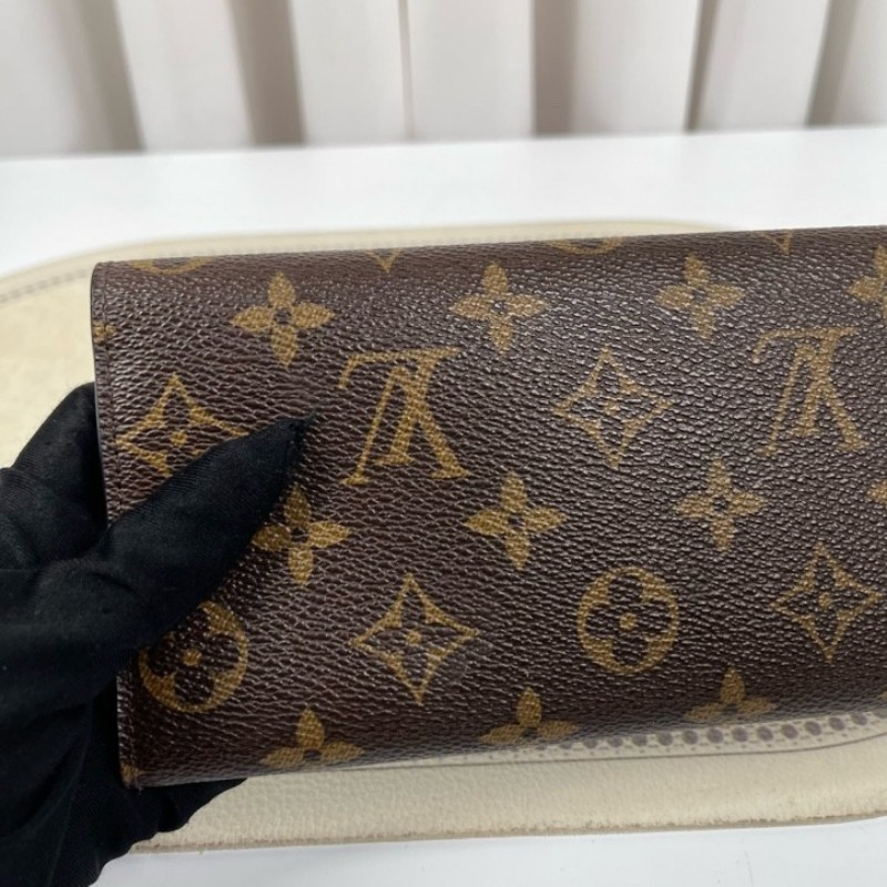 LV路易威登 經典老花搭配豆豆長款信封錢包 紅色內裡 內裡整潔 卡位多 容量大-11