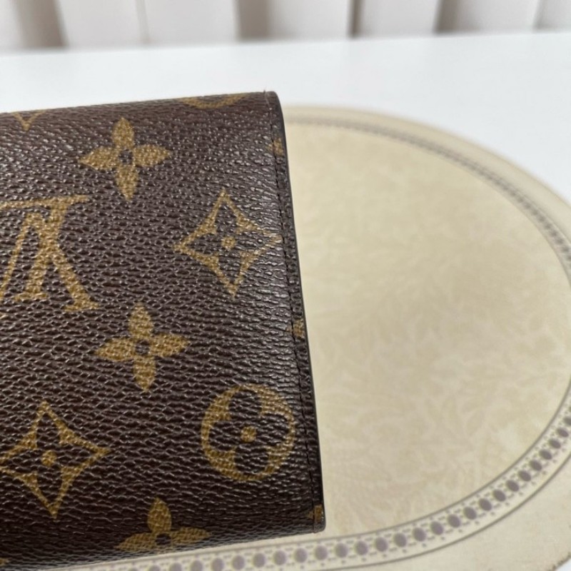 LV路易威登 經典老花搭配豆豆長款信封錢包 紅色內裡 內裡整潔 卡位多 容量大-12