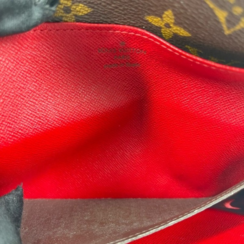 LV路易威登 經典老花搭配豆豆長款信封錢包 紅色內裡 內裡整潔 卡位多 容量大-14