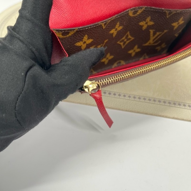 LV路易威登 經典老花搭配豆豆長款信封錢包 紅色內裡 內裡整潔 卡位多 容量大-16