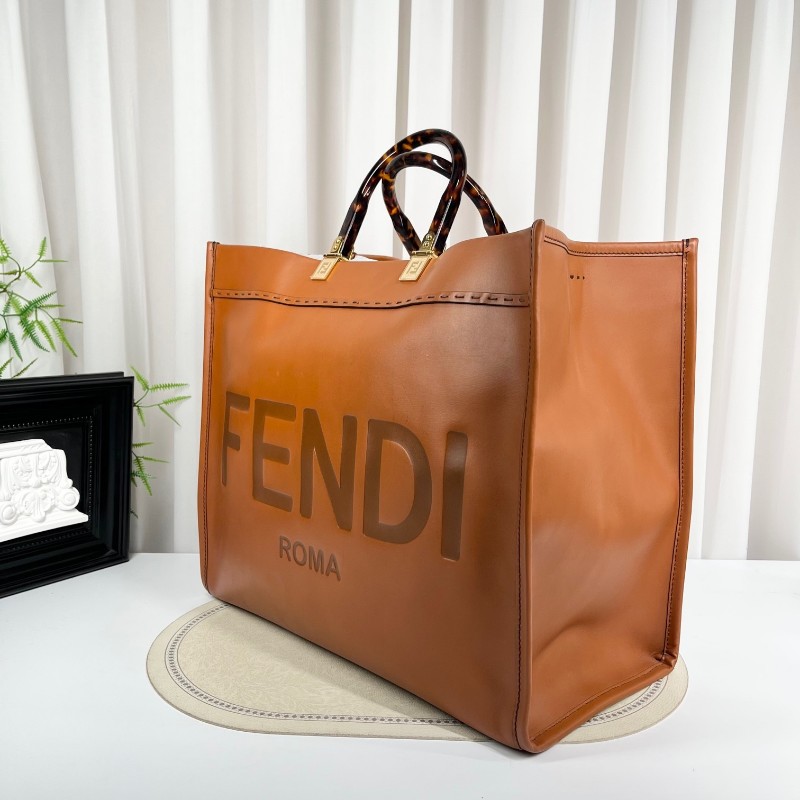 FENDI芬迪 焦糖色sunshine全皮手提托特包 容量超級大 日常出行都適合-3