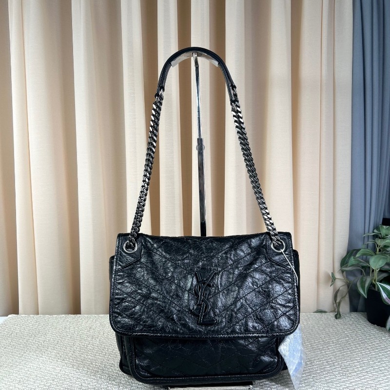 YSL聖羅蘭niki黑色油蠟皮 經典熱門款 隨性百搭 可單肩可斜挎 容量實用-0