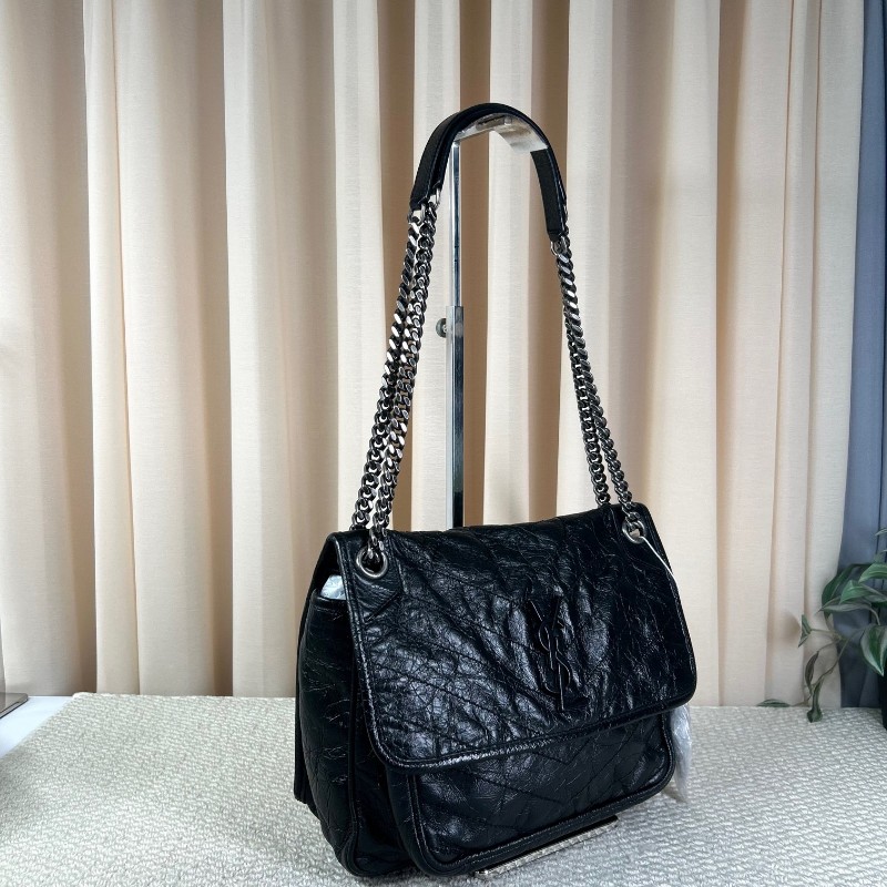 YSL聖羅蘭niki黑色油蠟皮 經典熱門款 隨性百搭 可單肩可斜挎 容量實用-2