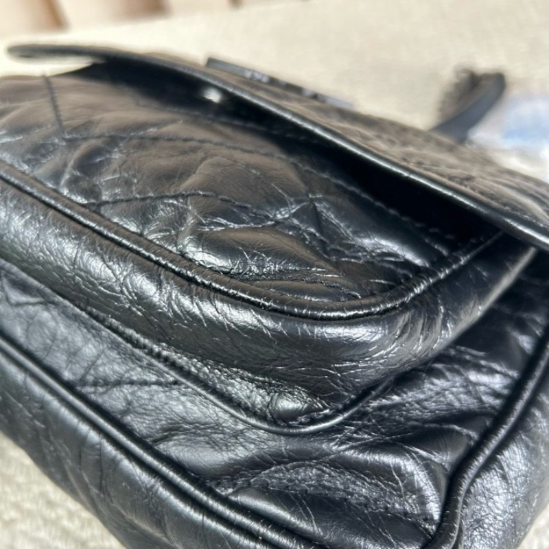 YSL聖羅蘭niki黑色油蠟皮 經典熱門款 隨性百搭 可單肩可斜挎 容量實用-7