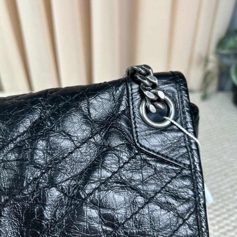 YSL聖羅蘭niki黑色油蠟皮 經典熱門款 隨性百搭 可單肩可斜挎 容量實用-19