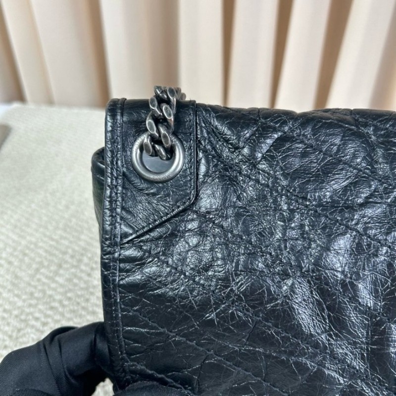YSL聖羅蘭niki黑色油蠟皮 經典熱門款 隨性百搭 可單肩可斜挎 容量實用-20
