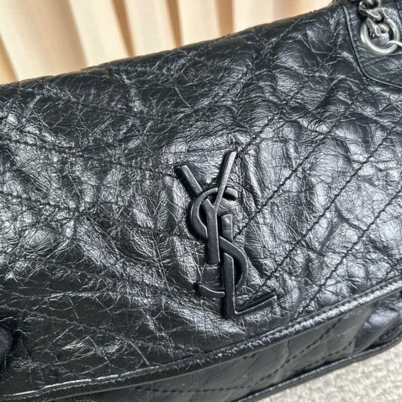 YSL聖羅蘭niki黑色油蠟皮 經典熱門款 隨性百搭 可單肩可斜挎 容量實用-24