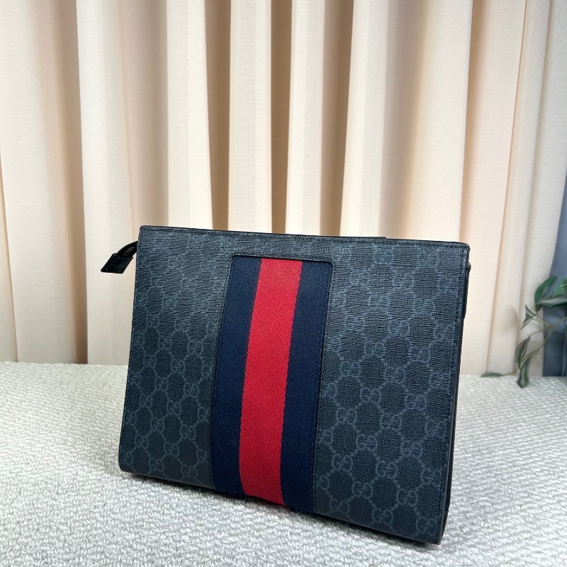 古馳Gucci經典老花手拿包 黑花配藍紅織帶 容量適中 日常通勤、洗漱、出門都很方便 實用性強-2