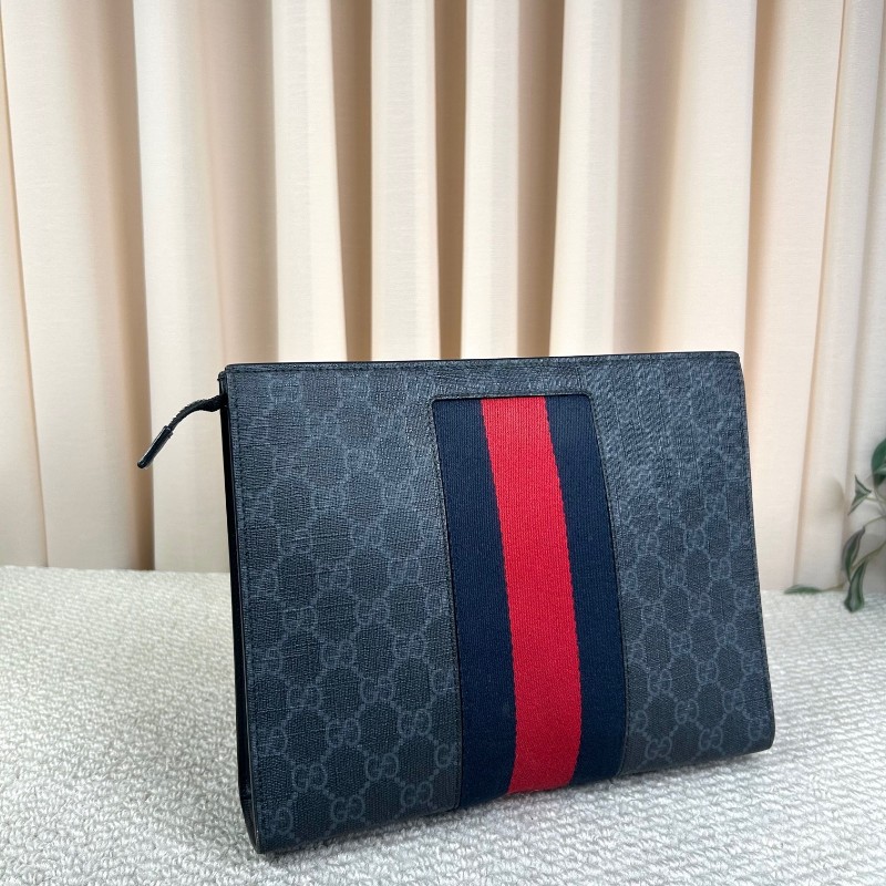 古馳Gucci經典老花手拿包 黑花配藍紅織帶 容量適中 日常通勤、洗漱、出門都很方便 實用性強-3