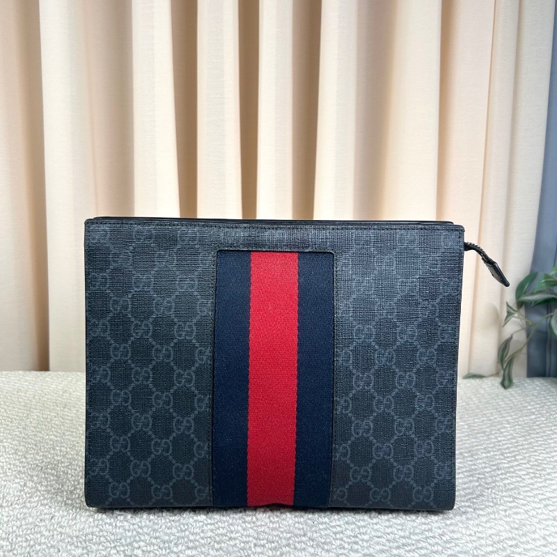 古馳Gucci經典老花手拿包 黑花配藍紅織帶 容量適中 日常通勤、洗漱、出門都很方便 實用性強-5