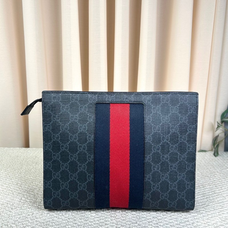 古馳Gucci經典老花手拿包 黑花配藍紅織帶 容量適中 日常通勤、洗漱、出門都很方便 實用性強-6