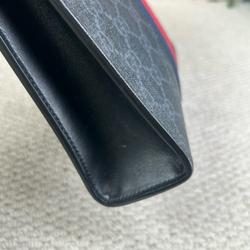 古馳Gucci經典老花手拿包 黑花配藍紅織帶 容量適中 日常通勤、洗漱、出門都很方便 實用性強-7