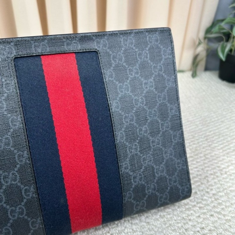 古馳Gucci經典老花手拿包 黑花配藍紅織帶 容量適中 日常通勤、洗漱、出門都很方便 實用性強-8